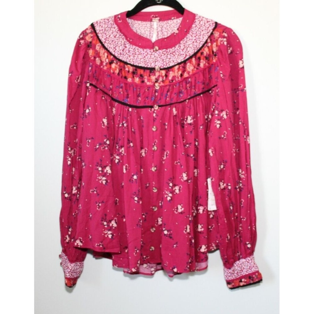 NWT Free People Paloma Floral Button Peasant Top Berry Combo Small Cottagecore - Picture 2 of 13